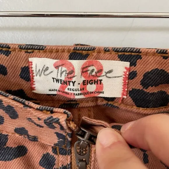 Free People We The Free Denim Mini Skirt Leopard Print Brown Black Women's 28 - Picture 7 of 12